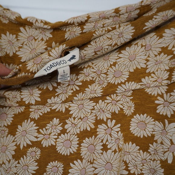 Toad&Co Chaka Skirt Floral Daisies Organic Cotton Blend Mustard Yellow Large - Picture 8 of 11